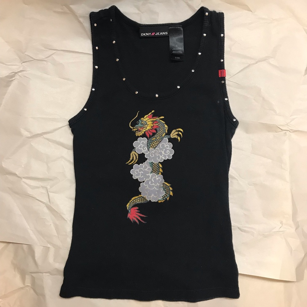 Vintage DKNY Dragon Black Studded Tank